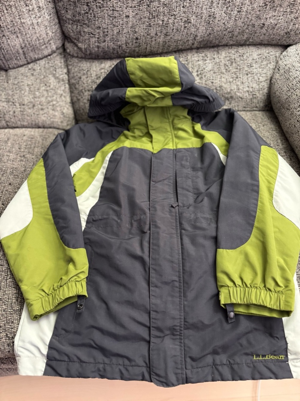 L.L. Bean Kids Jacket in Charcoal Gray and Lime Green with White Accents